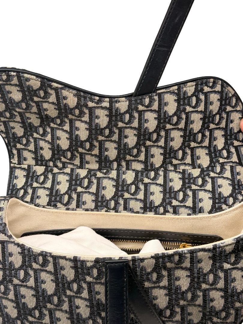 Christian Dior Blue Oblique Jacquard Saddle Bag.