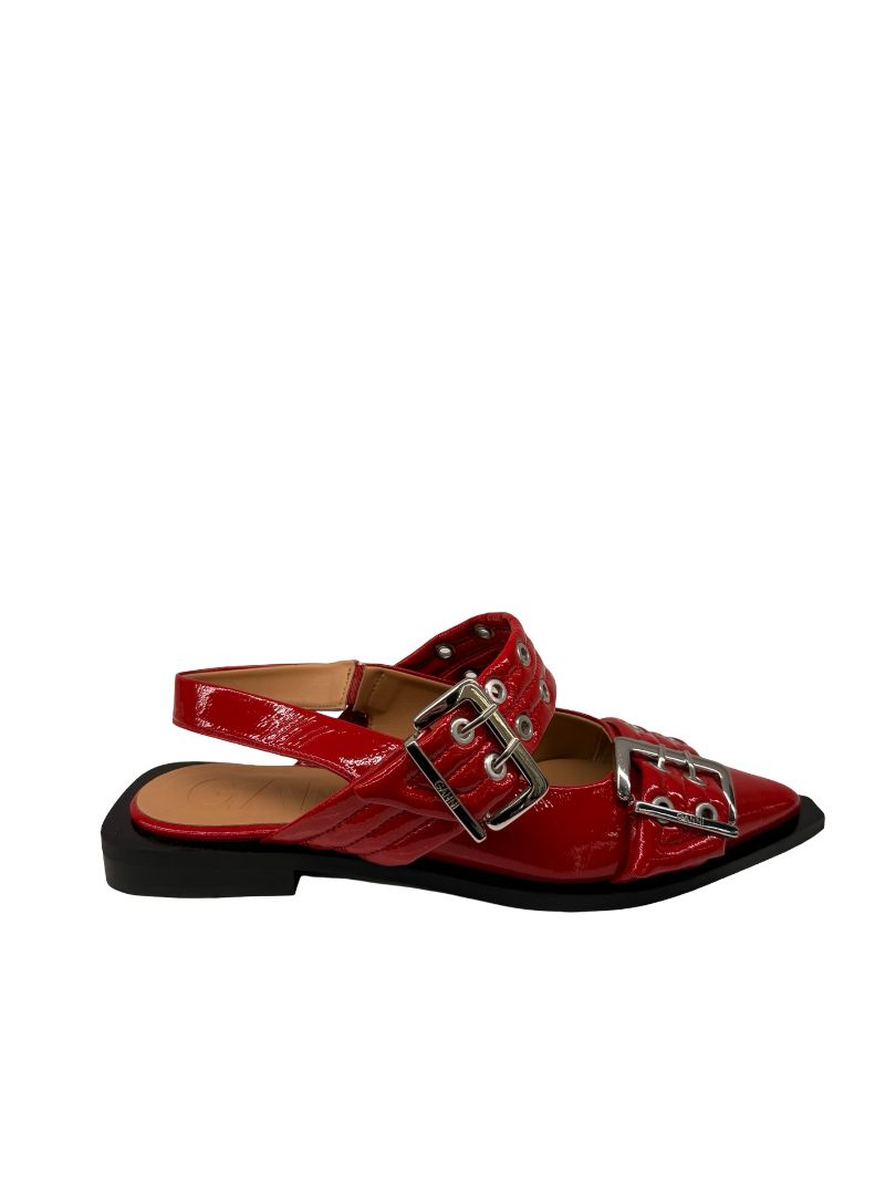 Ganni Red 'Feminine Buckle Ballerina' Flats. Size: 40