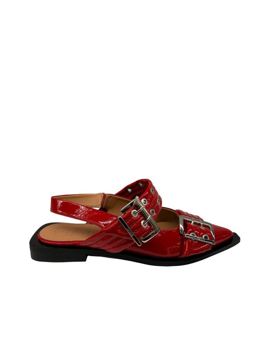 Ganni Red 'Feminine Buckle Ballerina' Flats. Size: 40
