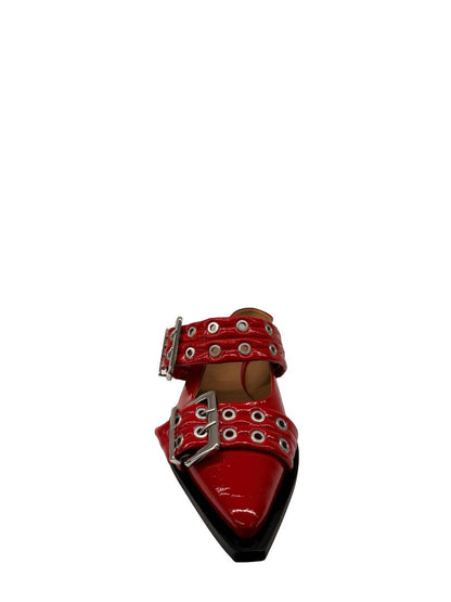 Ganni Red 'Feminine Buckle Ballerina' Flats. Size: 40