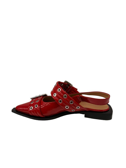 Ganni Red 'Feminine Buckle Ballerina' Flats. Size: 40