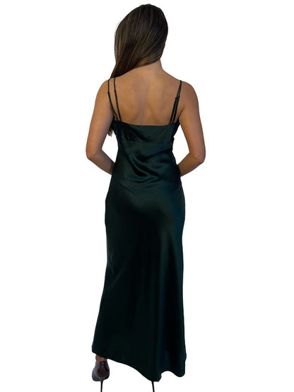 Veronica Beard Dark Green Silk Slip Dress W Lace. Size: 4US