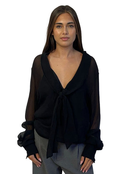 Balmain Black Sheer Silk Blouse. Size: 40