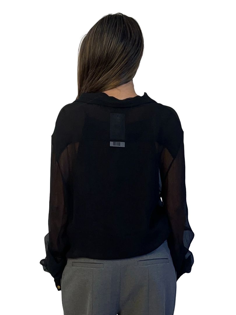 Balmain Black Sheer Silk Blouse. Size: 40