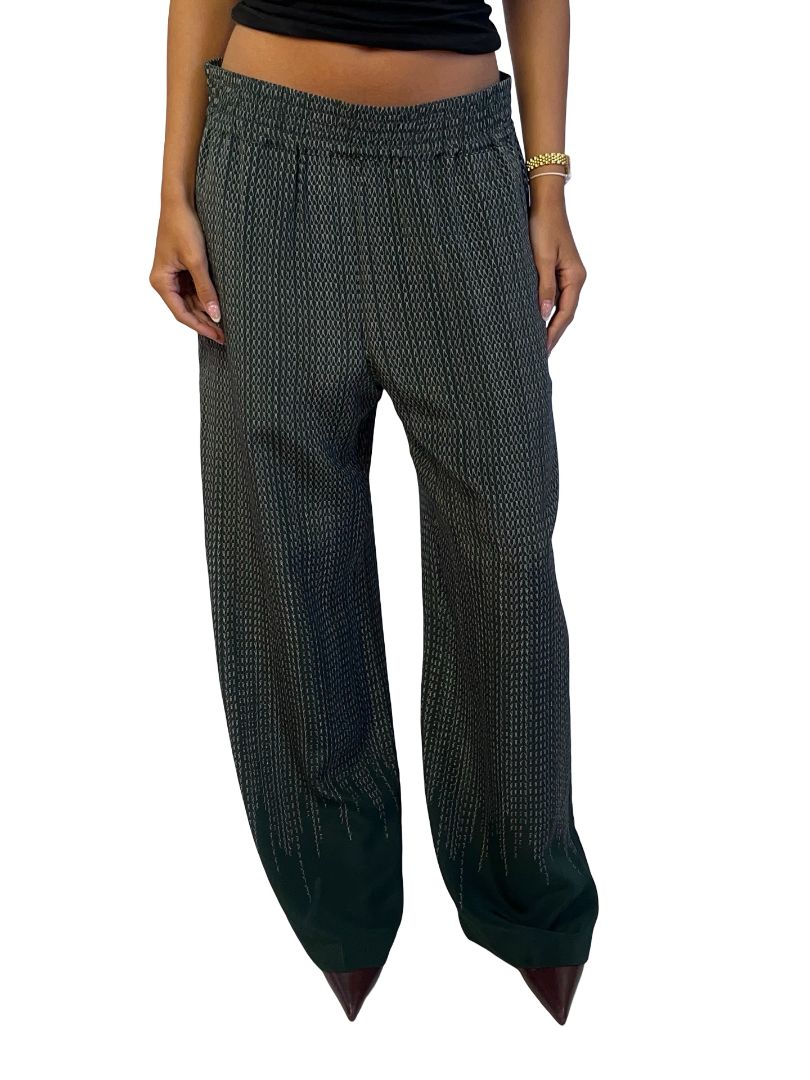 Victoria Beckham Dark Green Printed Silk Pants. Size: 10