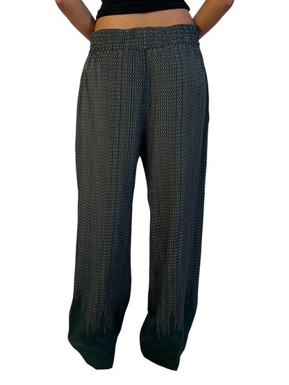Victoria Beckham Dark Green Printed Silk Pants. Size: 10