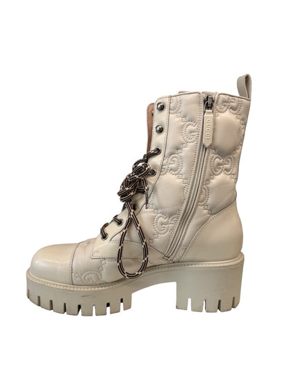 Gucci Cream Quilted GG 'Matelasse' Lace Up Combat Boots. Size: 39
