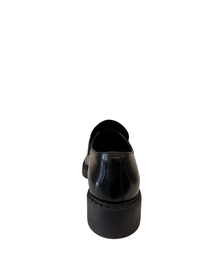 Prada Black Brushed Leather Triangle Logo Loafers. Size: 39