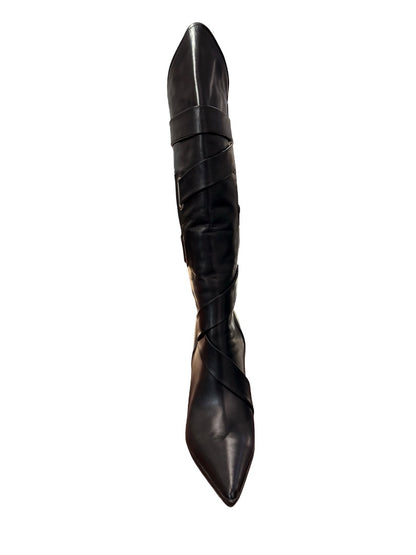 Casadei Black Strappy Knee High Stiletto Boots. Size: 9.5
