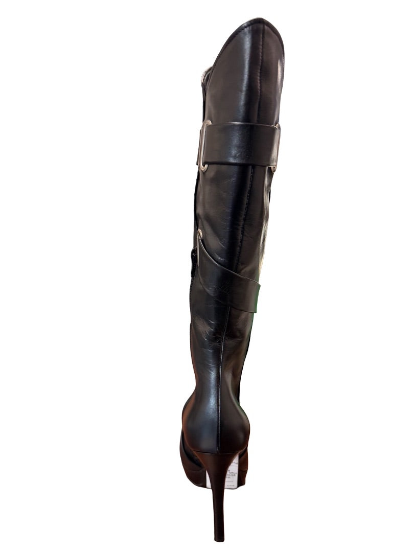 Casadei Black Strappy Knee High Stiletto Boots. Size: 9.5