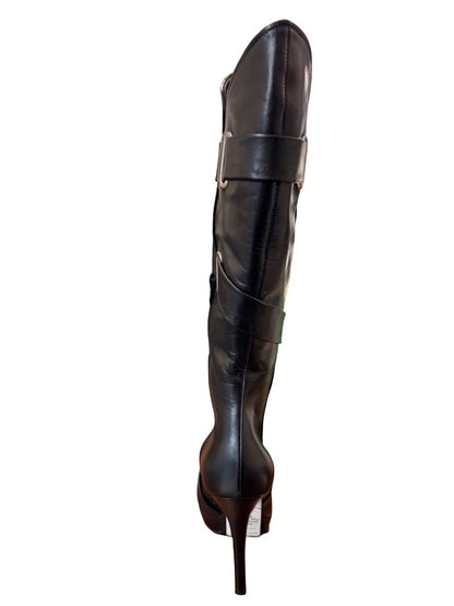 Casadei Black Strappy Knee High Stiletto Boots. Size: 9.5