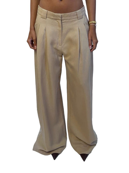 St. Agni Beige Pleated Wide Leg Linen Pant. Size: S