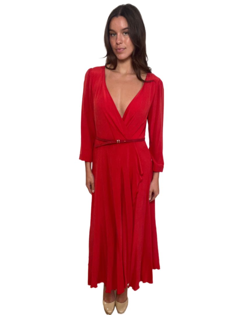 MaxMara Red 3/4 Sleeve Wrap Dress w Belt. Size: 12