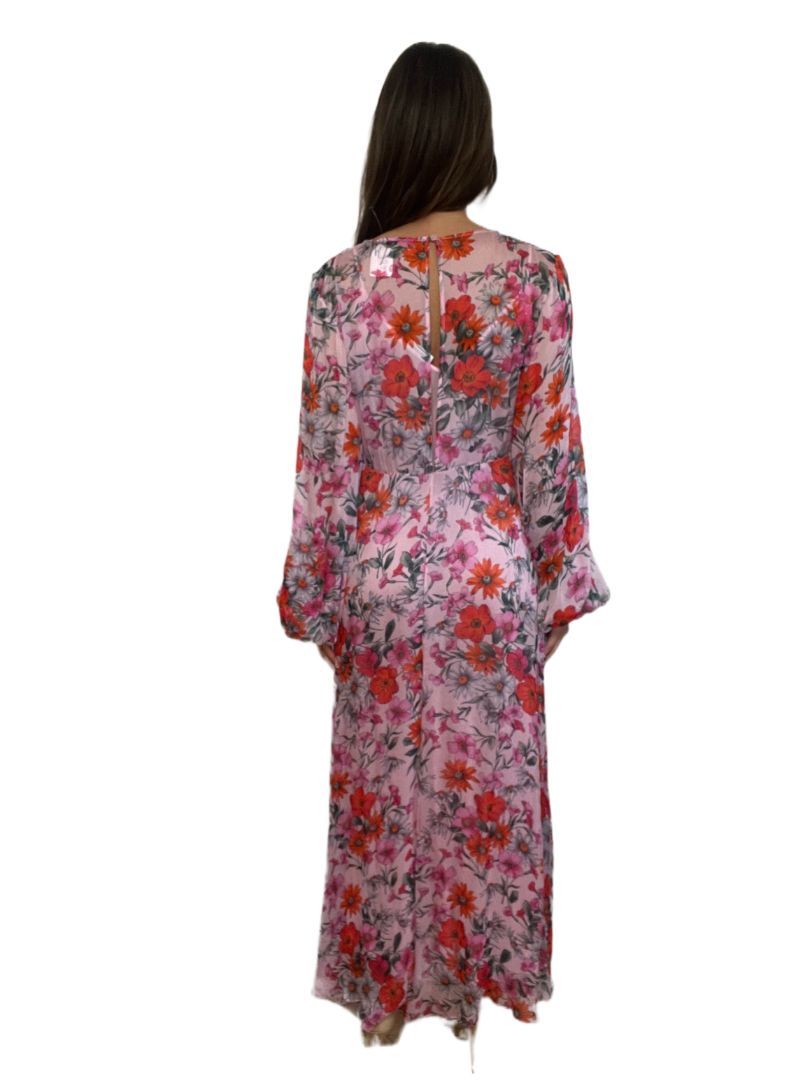 Scanlan Theodore Red & Pink Floral Long Sleeve Maxi w Slip. Size: 8