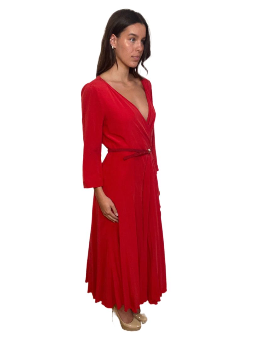 MaxMara Red 3/4 Sleeve Wrap Dress w Belt. Size: 12