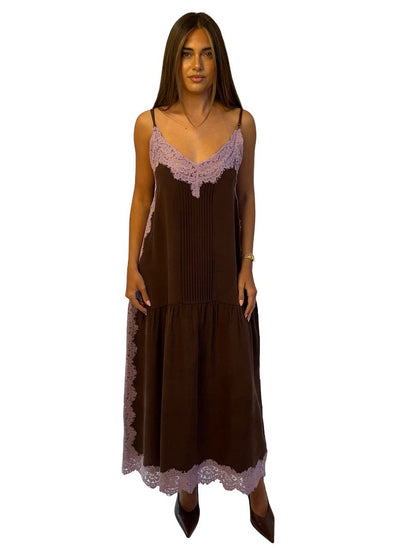 Flannel Purple/Brown Silk Lace Two Tone Dress. Size: XS/S
