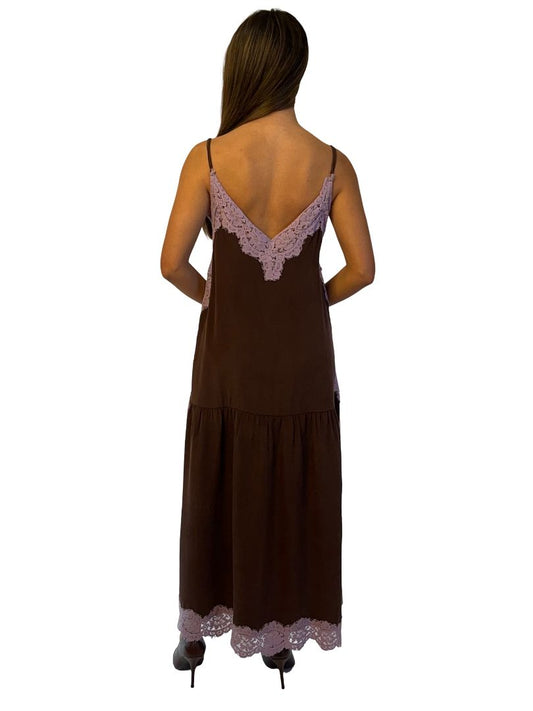 Flannel Purple/Brown Silk Lace Two Tone Dress. Size: XS/S