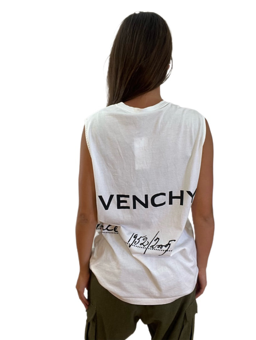 Givenchy White Sleeveless Shirt w  Logo Printed around Tshirt. Size: M