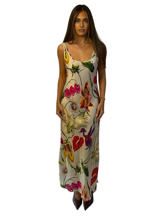Silk Laundry Multicolour Scoop Neck 'Wonderland' Silk Dress. Size: S
