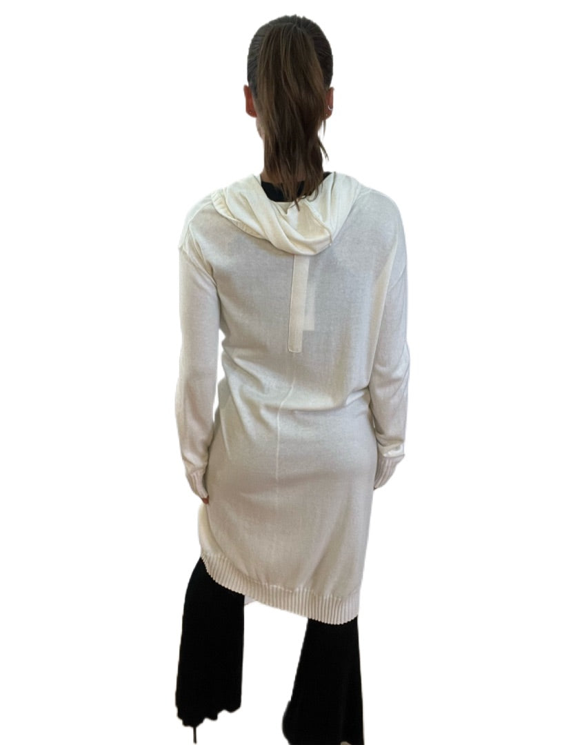 Recline Cream Cashmere Long Cardigan with Hood. Size: M