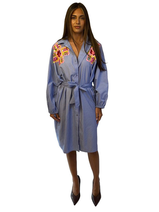 Essential Antwerp Blue Belted Cotton Embellished Shirt Dress. Size: XS