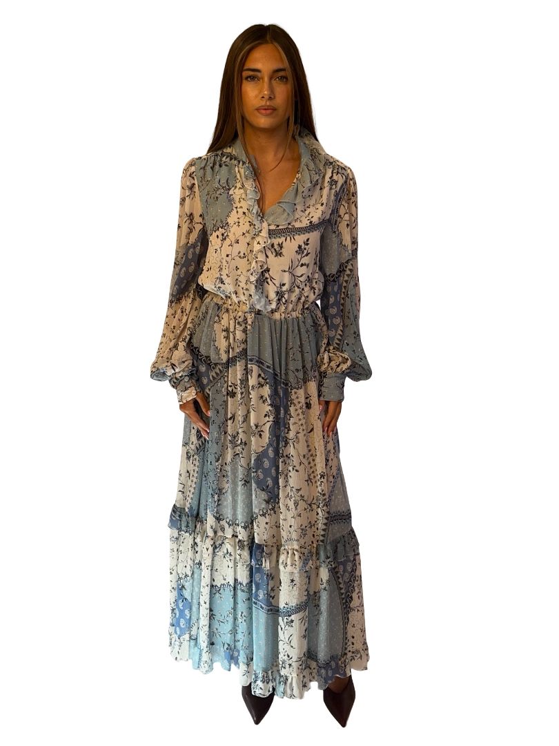 Etro Blue Floral Print Ruffle Dress. Size: 42