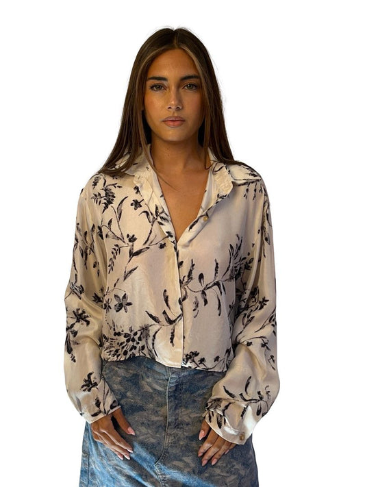 Alysi Grey Leaf Print Silk Shirt. Size: 8