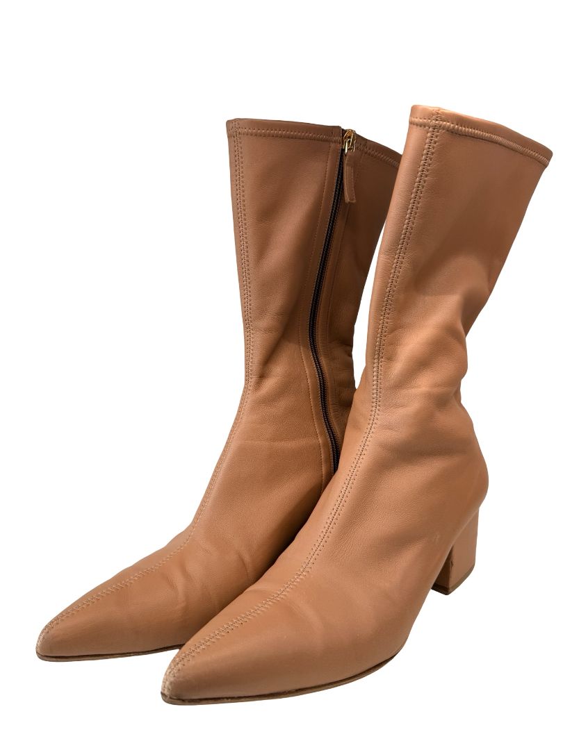 Zimmermann Tan Leather V Toe Block Heel Boot. Size: 40