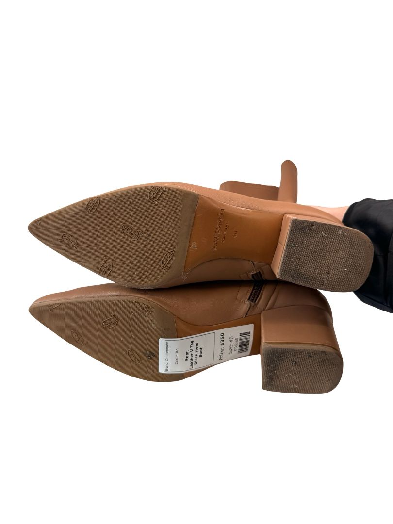 Zimmermann Tan Leather V Toe Block Heel Boot. Size: 40