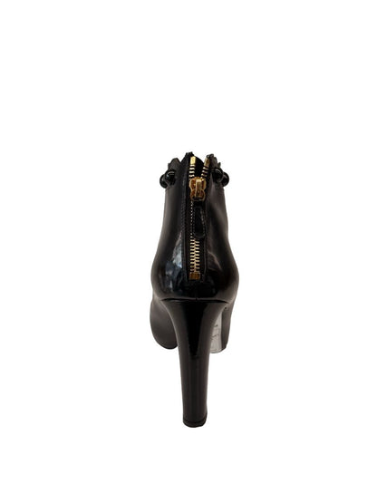 Moschino Black Enamel Studded Leather Ankle Boot. Size: 40