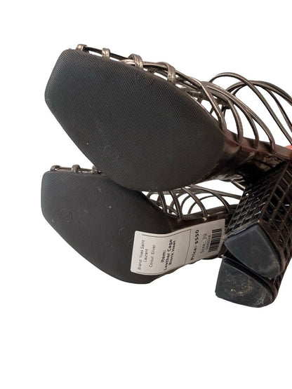 Yves Saint Laurent Silver Leather Cage Block Heel. Size: 39