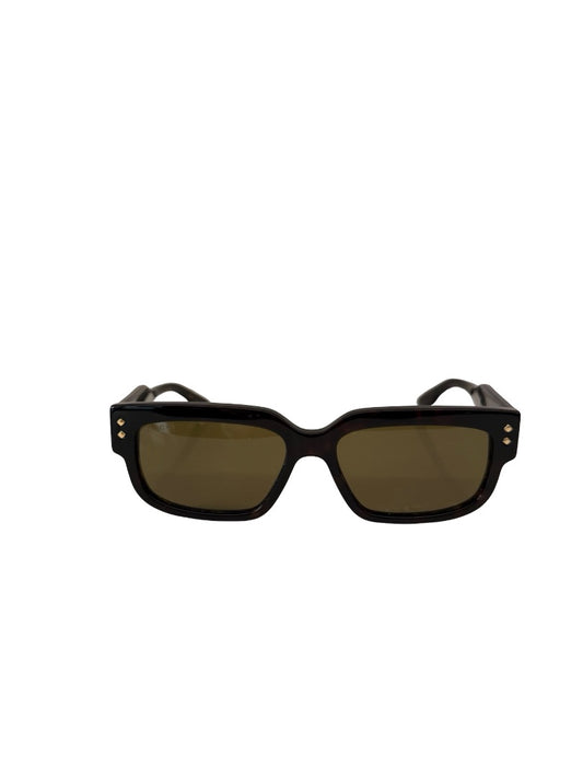 Gucci Brown Tortoiseshell Geometric Sunglasses.