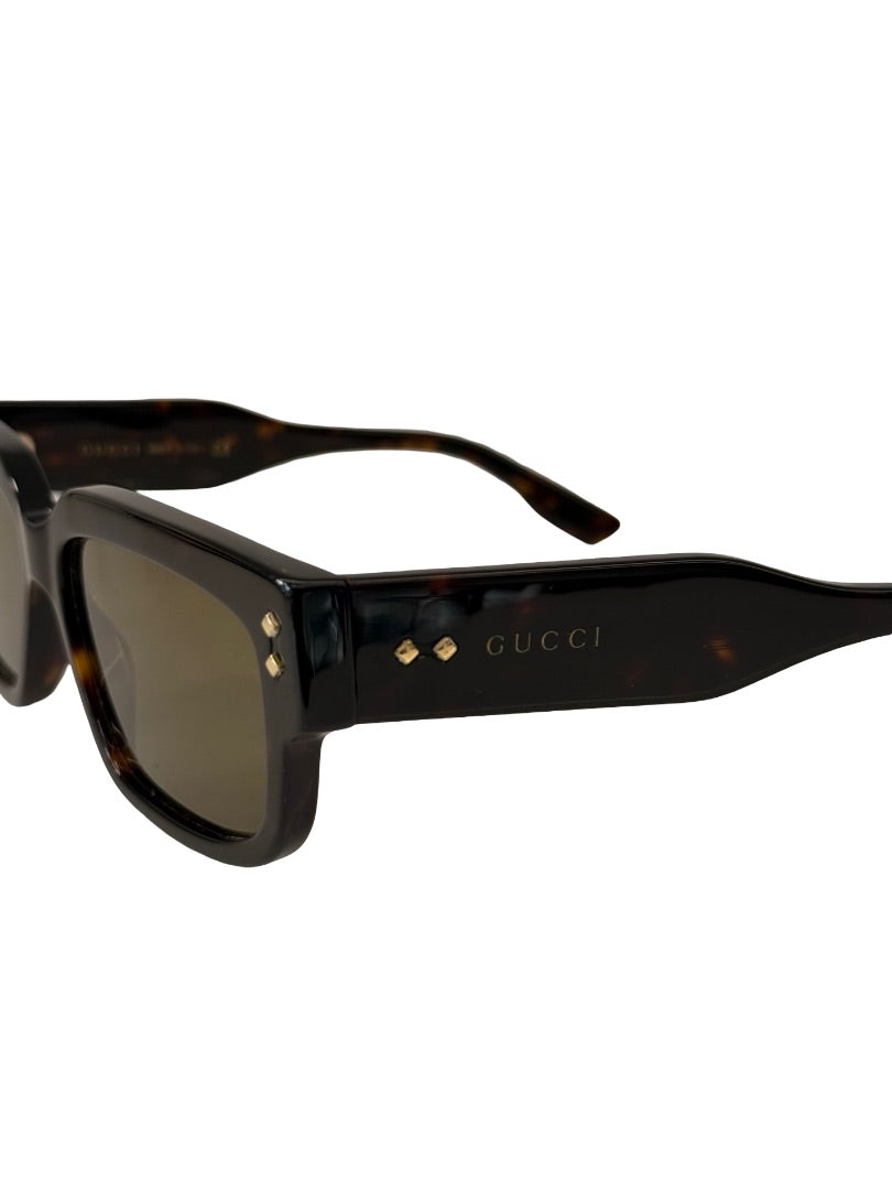 Gucci Brown Tortoiseshell Geometric Sunglasses.