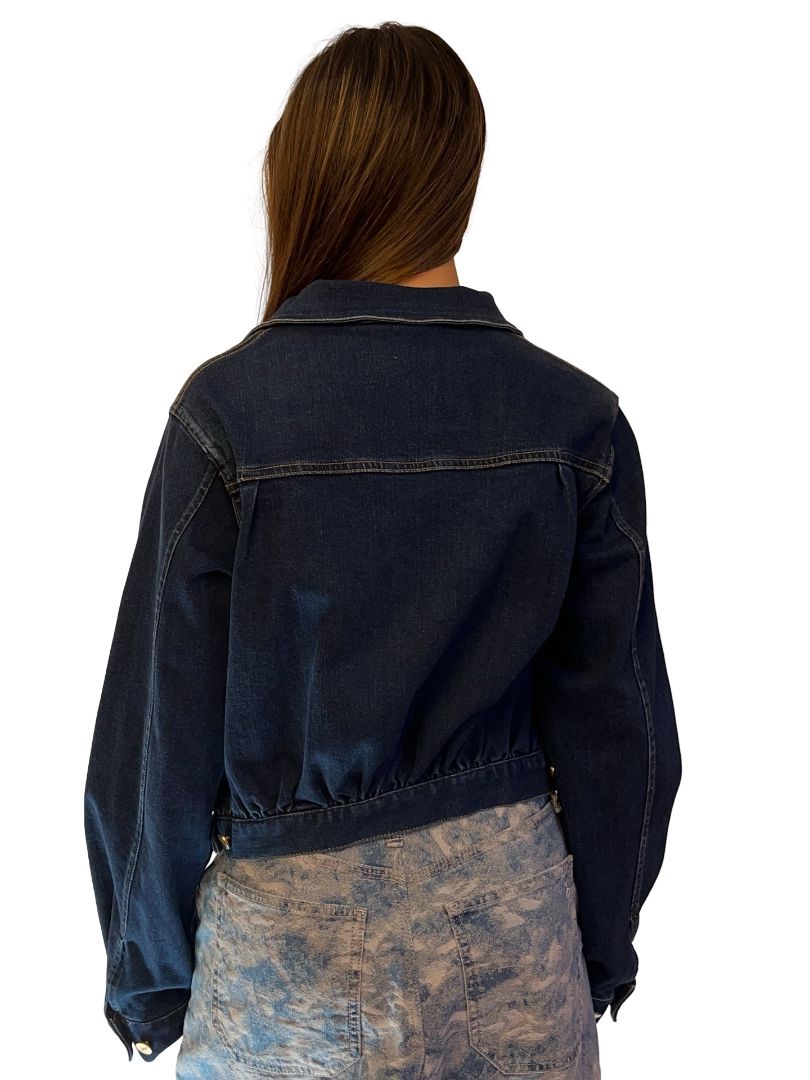 Flannel Dark Blue Gathered Denim Jacket. Size: 1