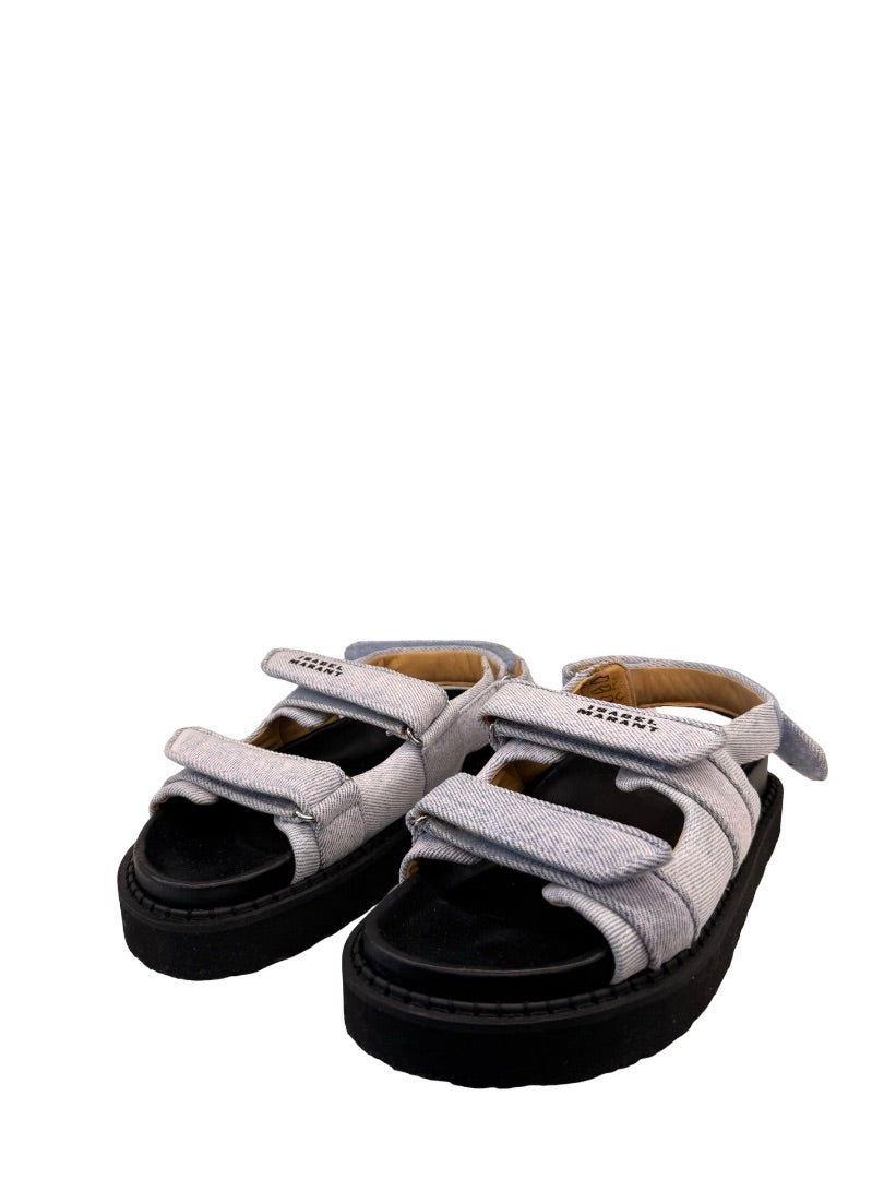 Isabel Marant Purple 'Madee' Denim Strap Sandals. Size: 38