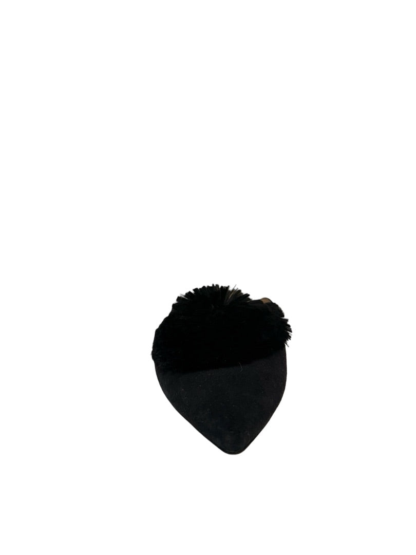 Aquazzura Black Suede 'Powder Puff Pom Pom' Mules. Size: 37