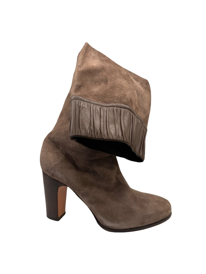 Vanessa Bruno Khaki Suede Leather Trim Knee High Boots. Size: 37