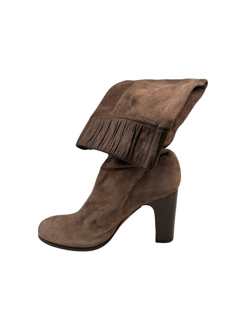 Vanessa Bruno Khaki Suede Leather Trim Knee High Boots. Size: 37