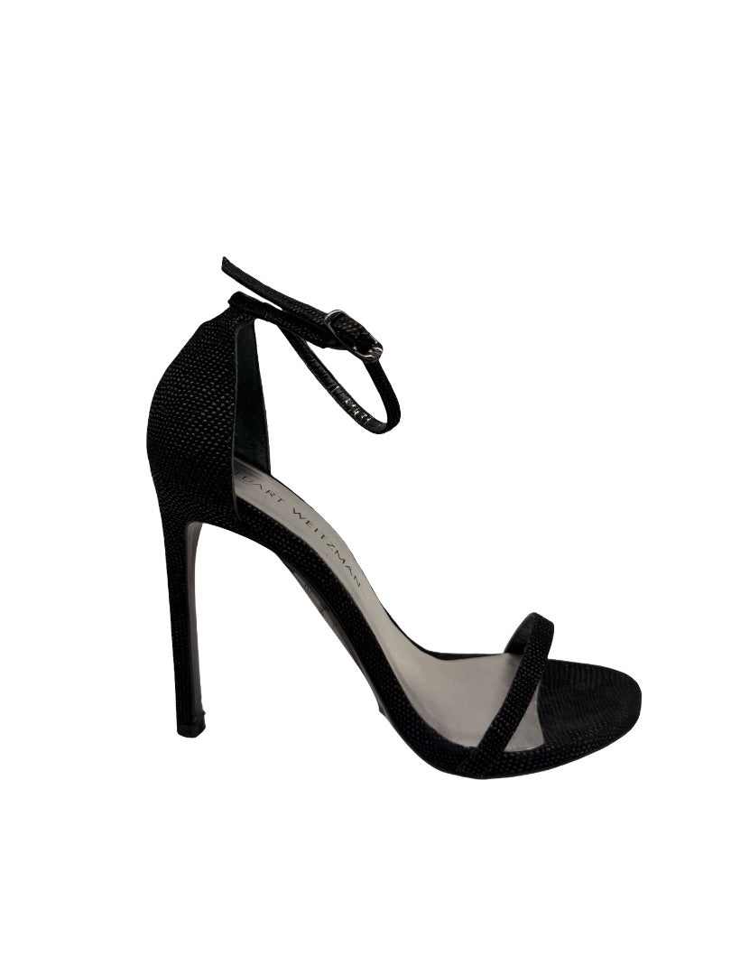 Stuart Weitzman Black Ankle Strap 'Nudist' Stiletto. Size: 37