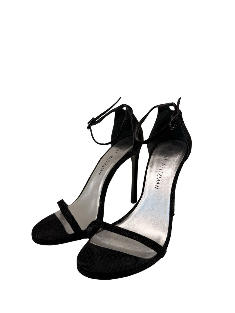 Stuart Weitzman Black Ankle Strap 'Nudist' Stiletto. Size: 37