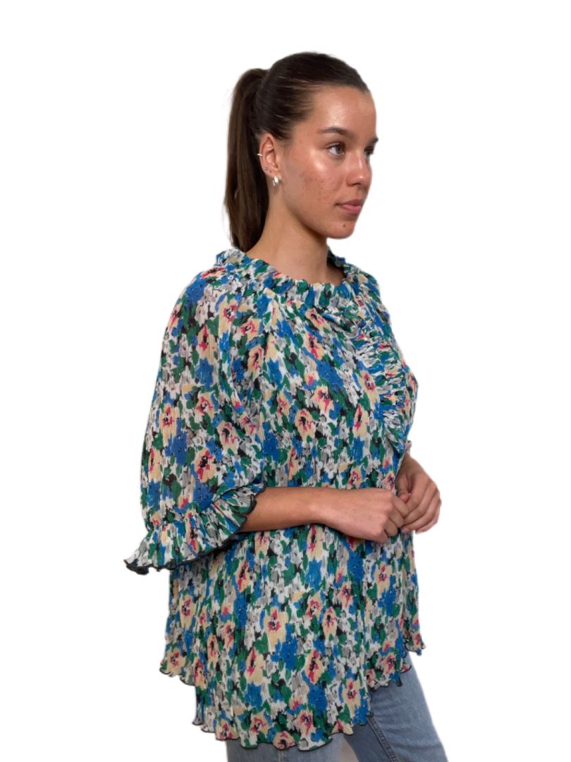 Ganni Multicolour Long Sleeve Blouse with cutout on chest. Size: 42
