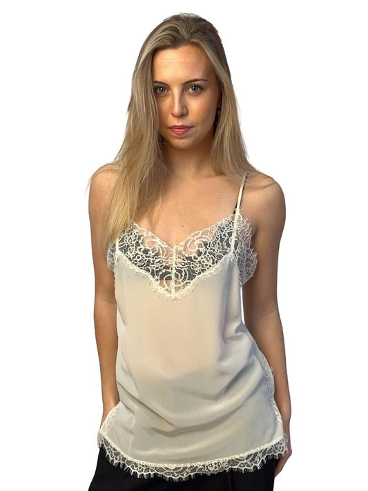 DAY Birger et Mikkelsen White 'Lacey' Trimmed Satin Camisole. Size: 36