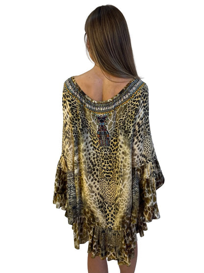 Camilla Brown Leopards Leap A Line Frill Dress. Size: S