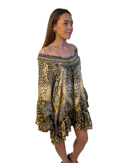 Camilla Brown Leopards Leap A Line Frill Dress. Size: S