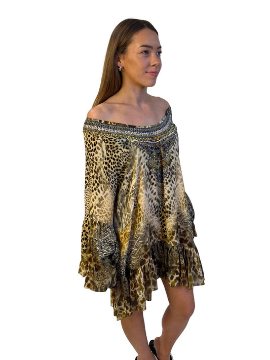 Camilla Brown Leopards Leap A Line Frill Dress. Size: S