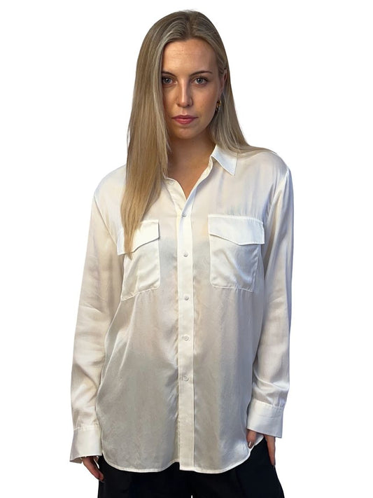 Silk Laundry White Long Sleeve Twill 'Boyfriend' Shirt. Size: S