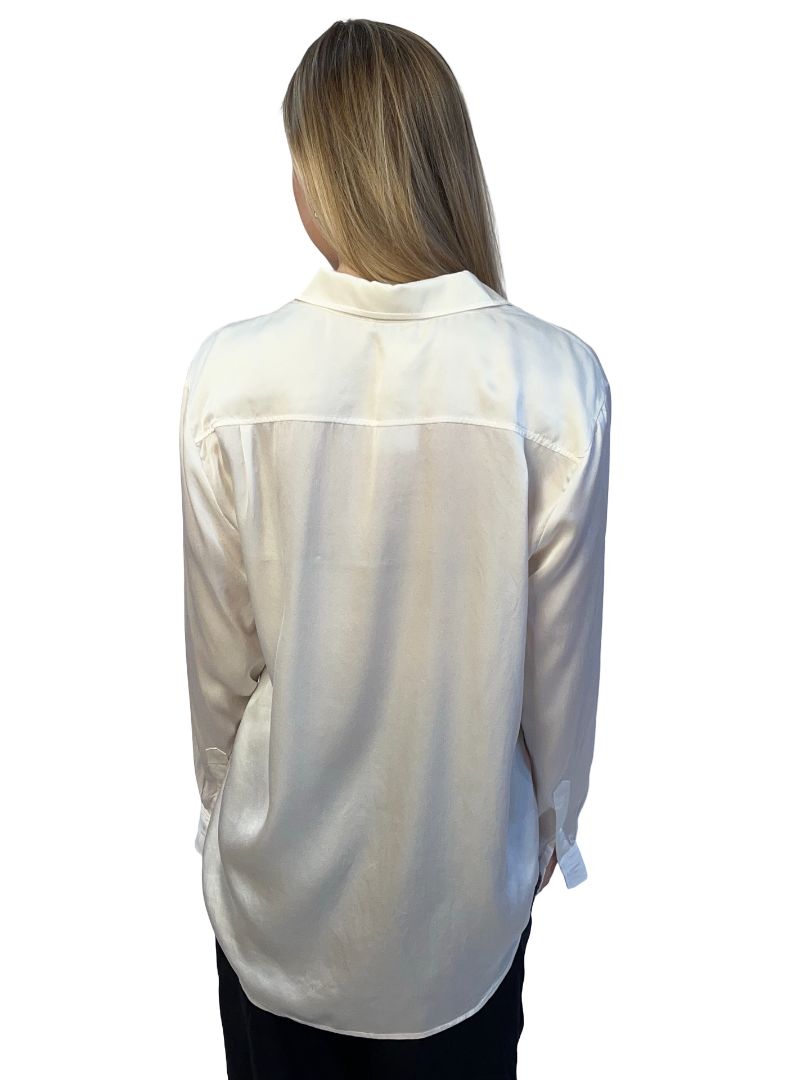 Silk Laundry White Long Sleeve Twill 'Boyfriend' Shirt. Size: S