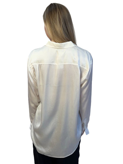 Silk Laundry White Long Sleeve Twill 'Boyfriend' Shirt. Size: S