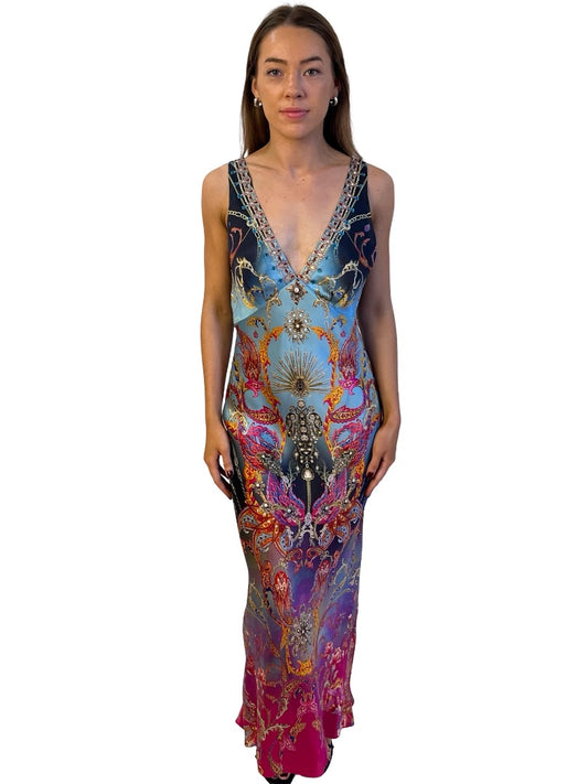 Camilla Blue / Multi-Colour What Lies Beneath V Neck Slip Dress. Size: S