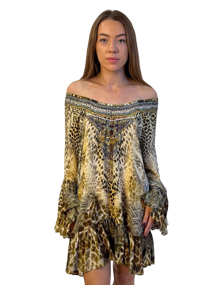 Camilla Brown Leopards Leap A Line Frill Dress. Size: S
